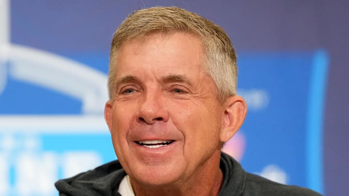 Feb 24, 2026; Indianapolis, IN, USA; Denver Broncos coach Sean Payton speaks at the NFL Scouting Combine at the Indiana Convention Center. Mandatory Credit: Kirby Lee-Imagn Images