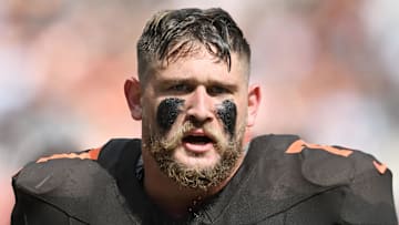 Sep 21, 2025; Cleveland, Ohio, USA;  Cleveland Browns guard Wyatt Teller (77) at Huntington Bank Field. Mandatory Credit: Ken Blaze-Imagn Images