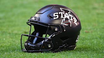 Jan 2, 2021; Glendale, AZ, USA; Detailed view of an Iowa State Cyclones helmet during the Fiesta Bowl at State Farm Stadium. Mandatory Credit: Mark J. Rebilas-Imagn Images