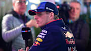 Nov 20, 2024; Las Vegas, Nevada, USA; Oracle Red Bull Racing driver Max Verstappen (1)  during media availabilities at Las Vegas Circuit. Mandatory Credit: Gary A. Vasquez-Imagn Images