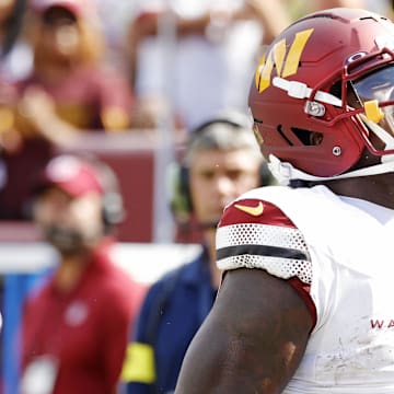 Sep 7, 2025; Landover, Maryland, USA; Washington Commanders wide receiver Deebo Samuel (1) Mandatory Credit: Amber Searls-Imagn Images