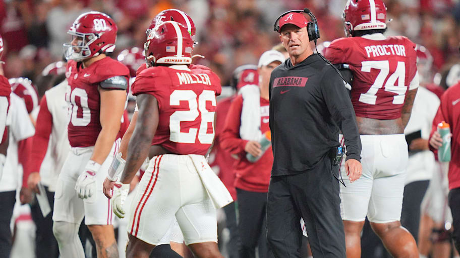 Alabama coach Kalen DeBoer during the college football game against Tennessee