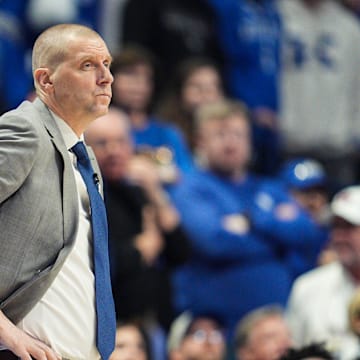 Kentucky head coach Mark Pope wasn't pleased during the game against Auburn in SEC basketball at Rupp Arena Saturday afternoon in Lexington, Kentucky March 1, 2025