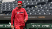 Jun 30, 2025; Pittsburgh, Pennsylvania, USA;  St. Louis Cardinals third baseman Nolan Arenado (28) looks on before the game against the Pittsburgh Pirates at PNC Park. Mandatory Credit: Charles LeClaire-Imagn Images