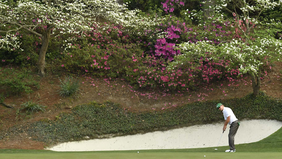 Charley Hoffman putts on the 12th green during the second round of the Masters