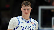 Dec 4, 2024; Durham, North Carolina, USA; Duke Blue Devils forward Cooper Flagg (2) during the second half against the Auburn Tigers at Cameron Indoor Stadium.  The Blue Devils won 84-78.   Mandatory Credit: Rob Kinnan-Imagn Images