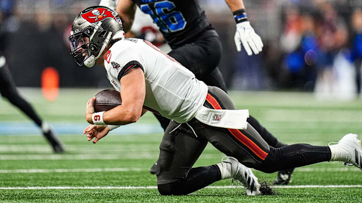 Baker Mayfield took four sacks and averaged just 4.6 yards per attempt with one touchdown and one interception against the Lions on Monday night. Baker Mayfield took four sacks and averaged just 4.6 yards per attempt with one touchdown and one interception against the Lions on Monday night.