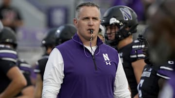 Sep 24, 2022; Northwestern Wildcats head coach Pat Fitzgerald before a game against the Miami (Ohio) Redhawks at Ryan Field. Mandatory Credit: David Banks-Imagn Images