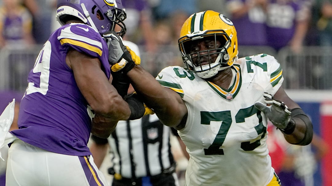 Green Bay Packers offensive tackle Yosh Nijman (73) blocks Minnesota Vikings linebacker Danielle Hunter (99) during the fourth quarter of their game Sept. 11.

Mjs Packers11 12 Jpg Packers11