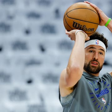 Dallas Mavericks guard Klay Thompson warms up before his game against the Sacramento Kings at Golden 1 Center.