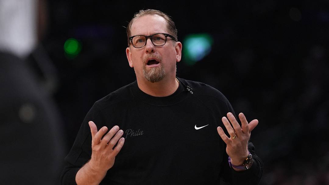 Philadelphia 76ers head coach Nick Nurse watches from the sideline as they take on the Boston Celtics during game five of the first round of the 2026 NBA Playoffs at TD Garden on April 28, 2026. Philadelphia 76ers head coach Nick Nurse watches from the sideline as they take on the Boston Celtics during game five of the first round of the 2026 NBA Playoffs at TD Garden on April 28, 2026.