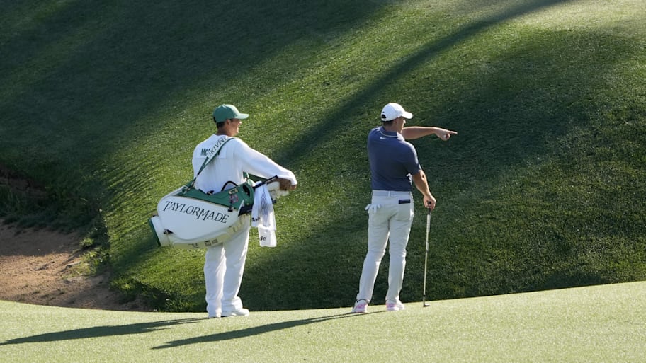 Rory McIlroy looks on the 13th green during the final round of the 2025 Masters.