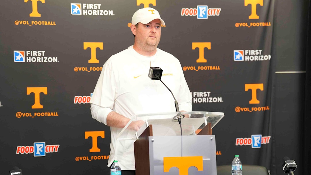 Tennessee head coach Josh Heupel speaks after the Orange & White spring game, Saturday, April 12, 2025.