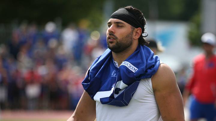 Bills linebacker Matt Milano walks off the field at the end of the final Buffalo Bills training camp session Thursday, Aug. 8, 2024 at St. John Fisher University.