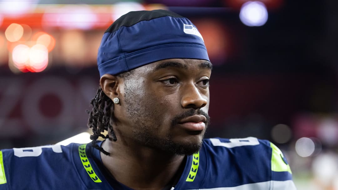 Seattle Seahawks quarterback Jalen Milroe on the sidelines