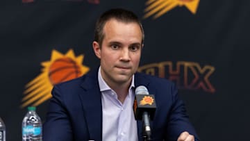 Jun 10, 2025; Scottsdale, AZ, USA; Phoenix Suns head coach Jordan Ott during an introductory press conference at the Verizon 5g Performance Center. Mandatory Credit: Mark J. Rebilas-Imagn Images