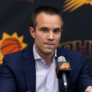 Jun 10, 2025; Scottsdale, AZ, USA; Phoenix Suns head coach Jordan Ott during an introductory press conference at the Verizon 5g Performance Center. Mandatory Credit: Mark J. Rebilas-Imagn Images