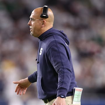 Penn State football James Franklin reacts in the second half against the Notre Dame Fighting Irish in the Orange Bowl at Hard Rock Stadium. 