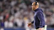 Penn State coach James Franklin reacts to a play in the second half against the Notre Dame Fighting Irish in the Orange Bowl at Hard Rock Stadium. 