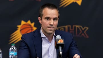 Jun 10, 2025; Scottsdale, AZ, USA; Phoenix Suns head coach Jordan Ott during an introductory press conference at the Verizon 5g Performance Center. Mandatory Credit: Mark J. Rebilas-Imagn Images