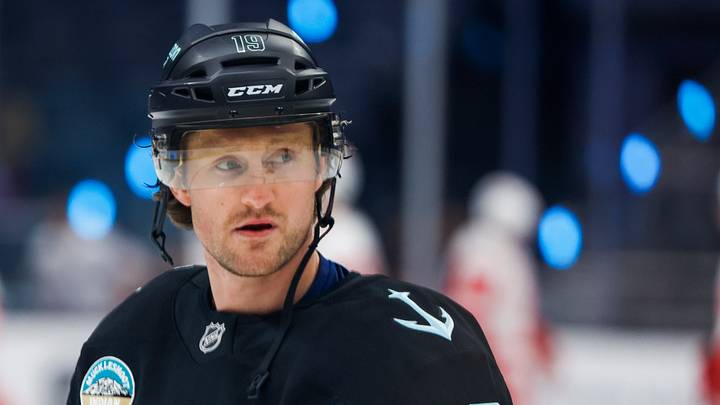Oct 20, 2026; Seattle, Washington, USA; Seattle Kraken left wing Jared McCann (19) participates in pregame warmups against the Detroit Red Wings at Climate Pledge Arena. Mandatory Credit: Joe Nicholson-Imagn Images