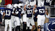 Penn State Nittany Lions tight end Andrew Rappleyea (87) celebrates after scoring a touchdown during the first quarter against the Nebraska Cornhuskers at Beaver Stadium.