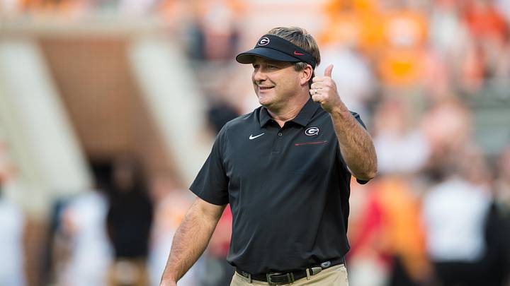 Oct 5, 2019; Knoxville, TN, USA; Georgia Bulldogs head coach Kirby Smart on the field before a game against the Tennessee Volunteers at Neyland Stadium. Mandatory Credit: Bryan Lynn-Imagn Images