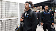 Oct 14, 2023; Corvallis, Oregon, USA; UCLA Bruins quarterback Dante Moore (3) arrives prior to the game against the Oregon State Beavers at Reser Stadium. Mandatory Credit: Soobum Im-Imagn Images