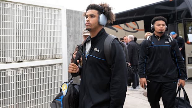 Oct 14, 2023; Corvallis, Oregon, USA; UCLA Bruins quarterback Dante Moore (3) arrives prior to the game against the Oregon St