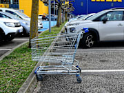 View of a shopping cart near IKEA furniture store in Saint...