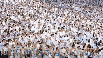 Penn State fans cheer on the Nittany Lions during a White Out game against Minnesota at Beaver Stadium
