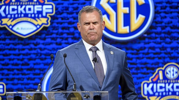 SEC coordinator of football officials John McDaid speaks at SEC Media Days