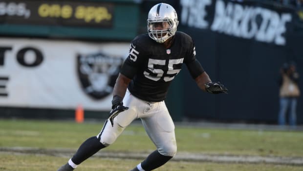 November 24, 2013; Oakland Raiders linebacker Sio Moore (55) in action against the Tennessee Titans 