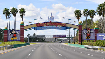 Mar 15, 2020; Orlando, Florida, USA; A general view of the entry gate welcoming into Walt Disney