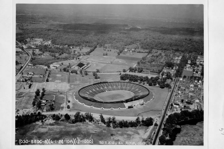 aerial view of the yale bowl stadium in the 1920s