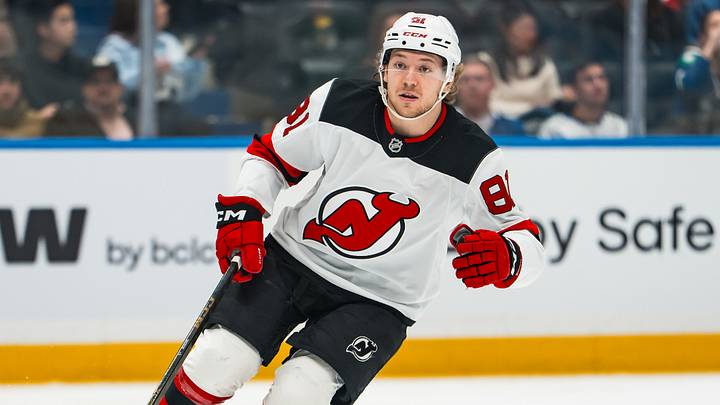 New Jersey Devils forward Arseny Gritsyuk (81) skates against the Vancouver Canucks in the first period at Rogers Arena. Mandatory Credit: Bob Frid-Imagn Images