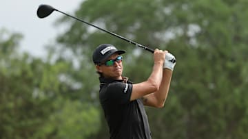 Rickie Fowler tees off during the first round of the 2025 Valero Texas Open