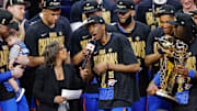 Oklahoma City Thunder forward Jalen Williams speaks after winning the 2025 NBA Finals against the Indiana Pacers