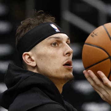 May 1, 2024; Boston, Massachusetts, USA; Miami Heat guard Tyler Herro (14) warms up prior to their game against the Boston Celtics in game five of the first round of the 2024 NBA playoffs at TD Garden. Mandatory Credit: Winslow Townson-USA TODAY Sports