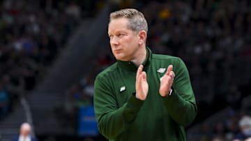 Mar 23, 2025; Seattle, WA, USA; Colorado State Rams head coach Niko Medved reacts against the Maryland Terrapins in the second half at Climate Pledge Arena. Mandatory Credit: Steven Bisig-Imagn Images