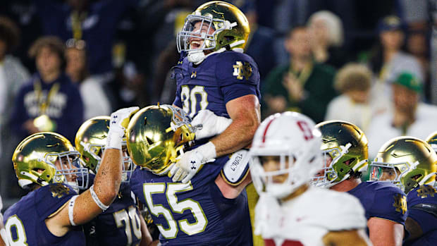 Notre Dame celebrates a touchdown against Stanford in 202