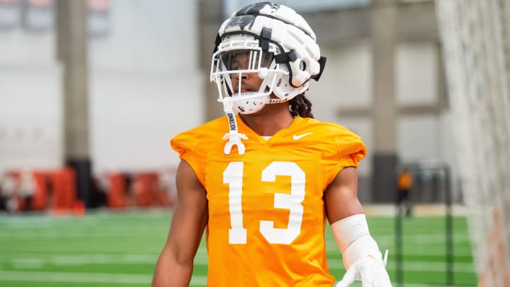 Tennessee defensive back Jermod McCoy (13) during UT spring football practice on Tuesday, March 19, 2024.