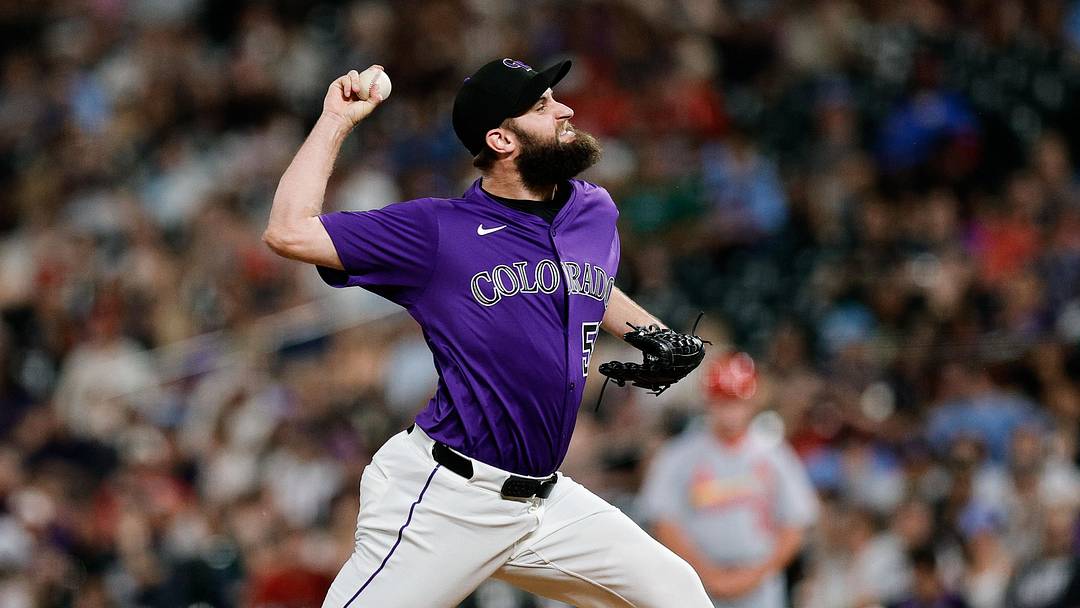 Jul 21, 2025; Denver, Colorado, USA; Colorado Rockies relief pitcher Jake Bird (59) pitches in the ninth inning against the St. Louis Cardinals at Coors Field. Jul 21, 2025; Denver, Colorado, USA; Colorado Rockies relief pitcher Jake Bird (59) pitches in the ninth inning against the St. Louis Cardinals at Coors Field.