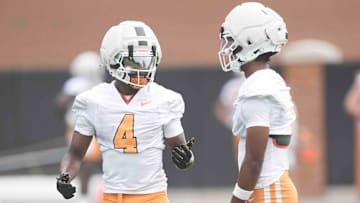Tennessee wide receiver Mike Matthews (4) during Tennessee football preseason practice, in Knoxville, Tennessee, July 31, 2025.