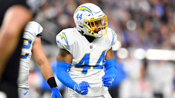 Linebacker Kyzir White during an NFL matchup between the Los Angeles Chargers and Las Vegas Raiders