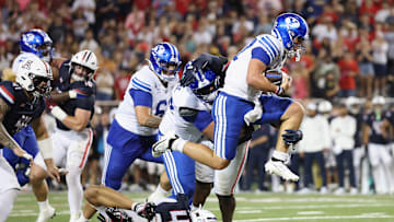 BYU's Bear Bachmeier runs the ball vs Arizona