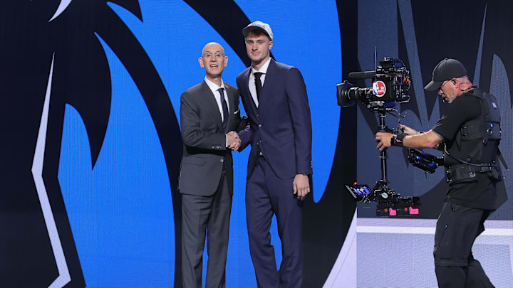 Cooper Flagg poses with NBA commissioner Adam Silver after being drafted first by the Dallas Mavericks in the 2025 NBA Draft Cooper Flagg poses with NBA commissioner Adam Silver after being drafted first by the Dallas Mavericks in the 2025 NBA Draft