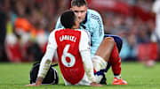 Gabriel was forced off against Liverpool