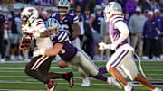 Kansas State Wildcats linebacker Rex Van Wyhe, Texas Tech Red Raiders tight end Terrance Carter Jr.