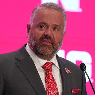 Jul 22, 2025; Las Vegas, NV, USA; Nebraska head coach Matt Rhule speaks to the media during the Big Ten NCAA college football media days at Mandalay Bay Resort. 